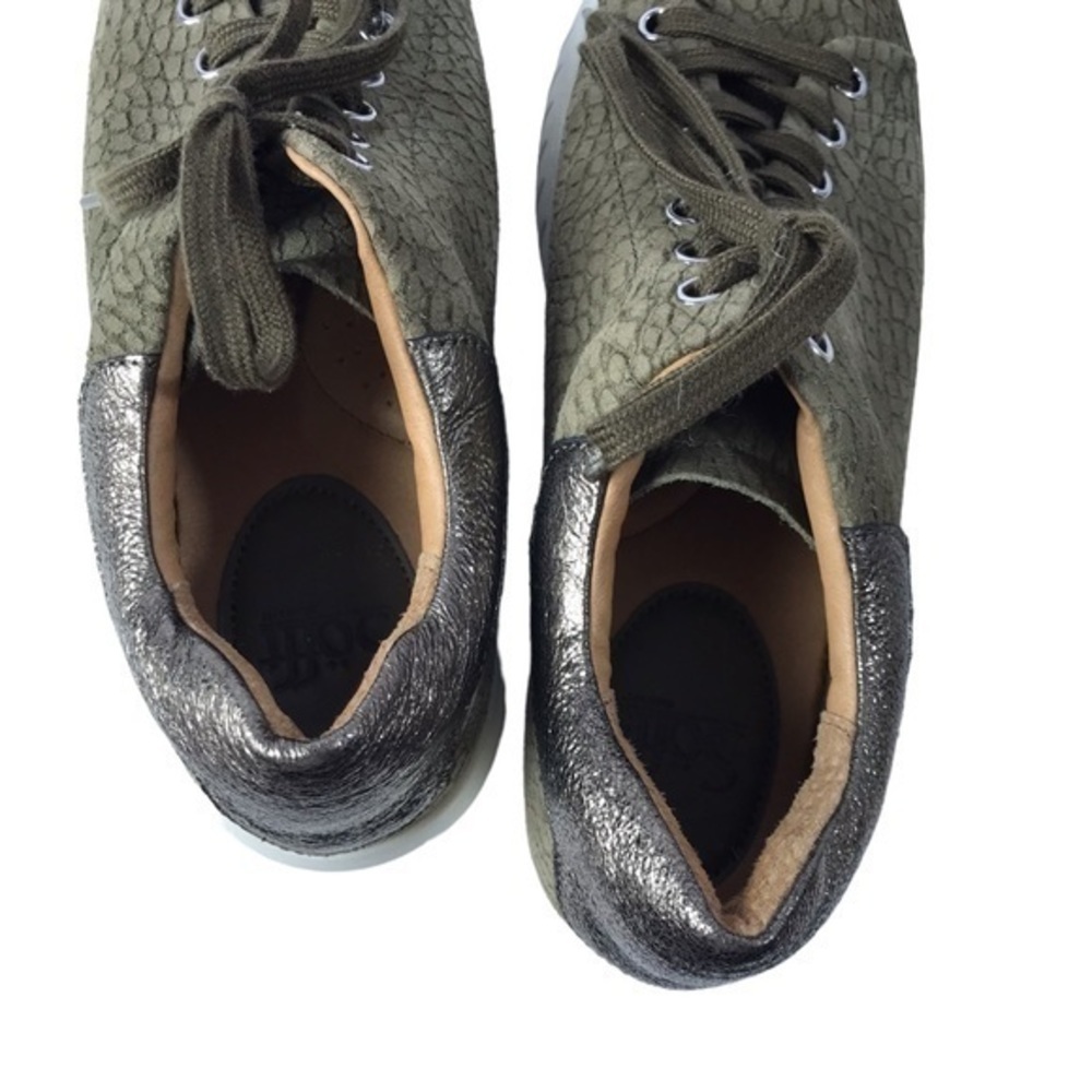 Sofft Olive Green Textured Leather Platform Sneaker with Metallic Heel - Picture 6 of 8
